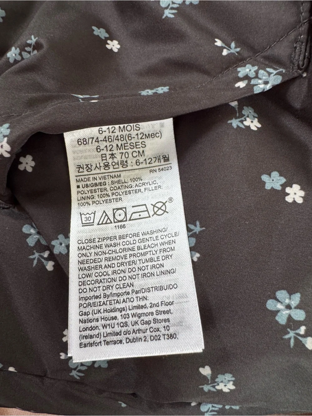 GAP Baby girl Black Floral Hooded reversible Puffer Jacket, Sherpa Lining, 6-12m